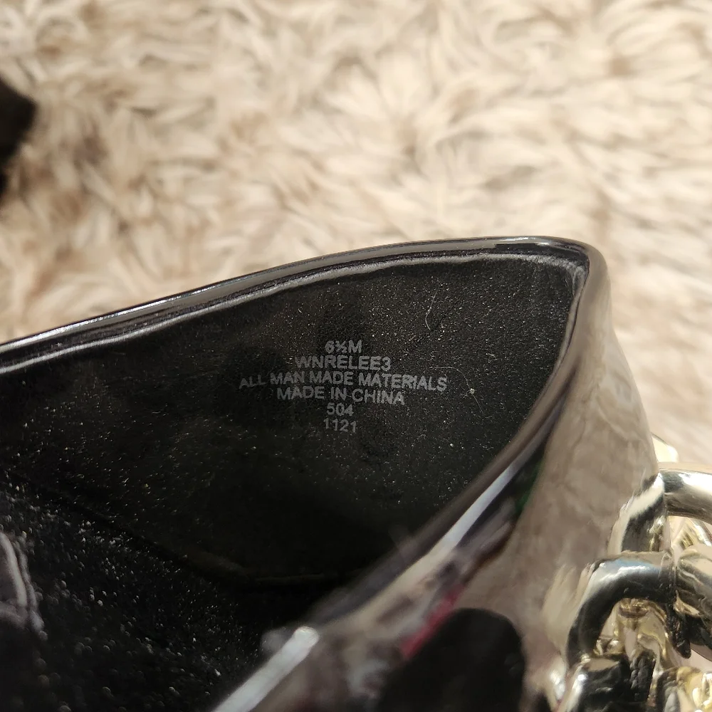 Nine West Relee Slip-on Rounded Open Toe Chain Detail Platform Sandals Black 6.5